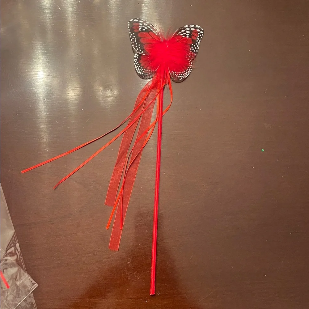 Red butterfly Fairy Wand Party Favors with Maribou and ribbons set of 20